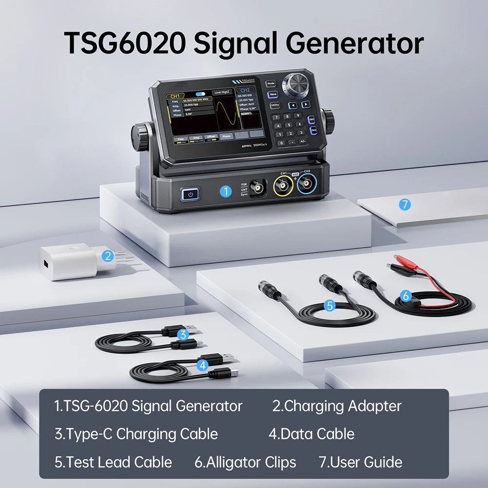 مولد وظائف ثنائي القناة TSG602 - مراجعة Dual Channel Arbitrary Waveform Function Generator 60Mhz وسعره