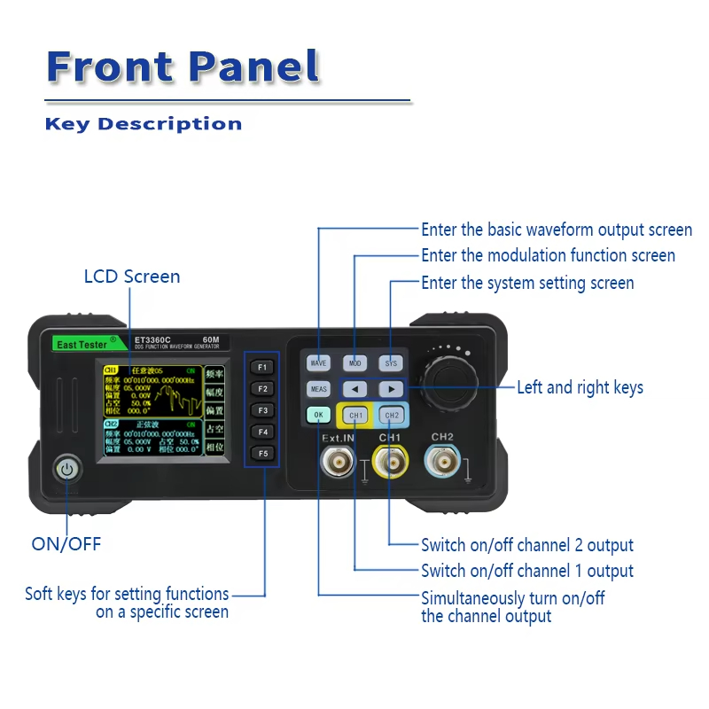 جهاز اختبار الشرق ET3320/40/60 - مراجعة Dual Channel Arbitrary Waveform Function Generator 60Mhz وسعره