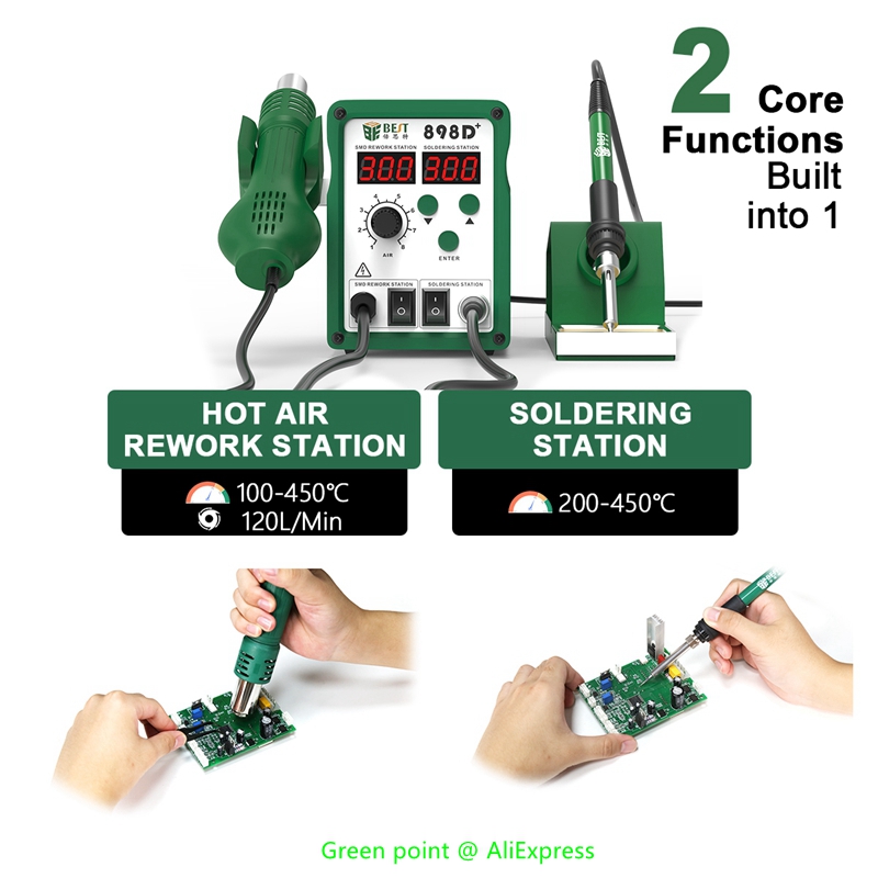 BST-898D + LED عرض 2 في 1 ذكي  - مراجعة Smd Rework Station Hot Air Soldering 2 In 1 وسعره