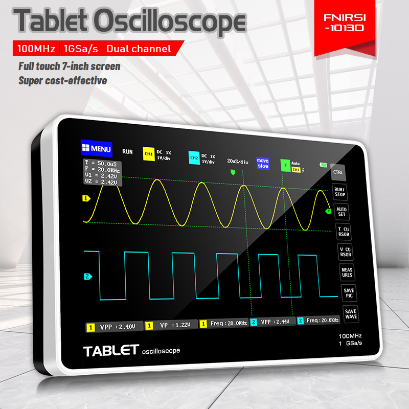 جهاز قياس الذبذبات المحمول FNI - مراجعة Handheld Tablet Oscilloscope Touchscreen 100Mhz وسعره
